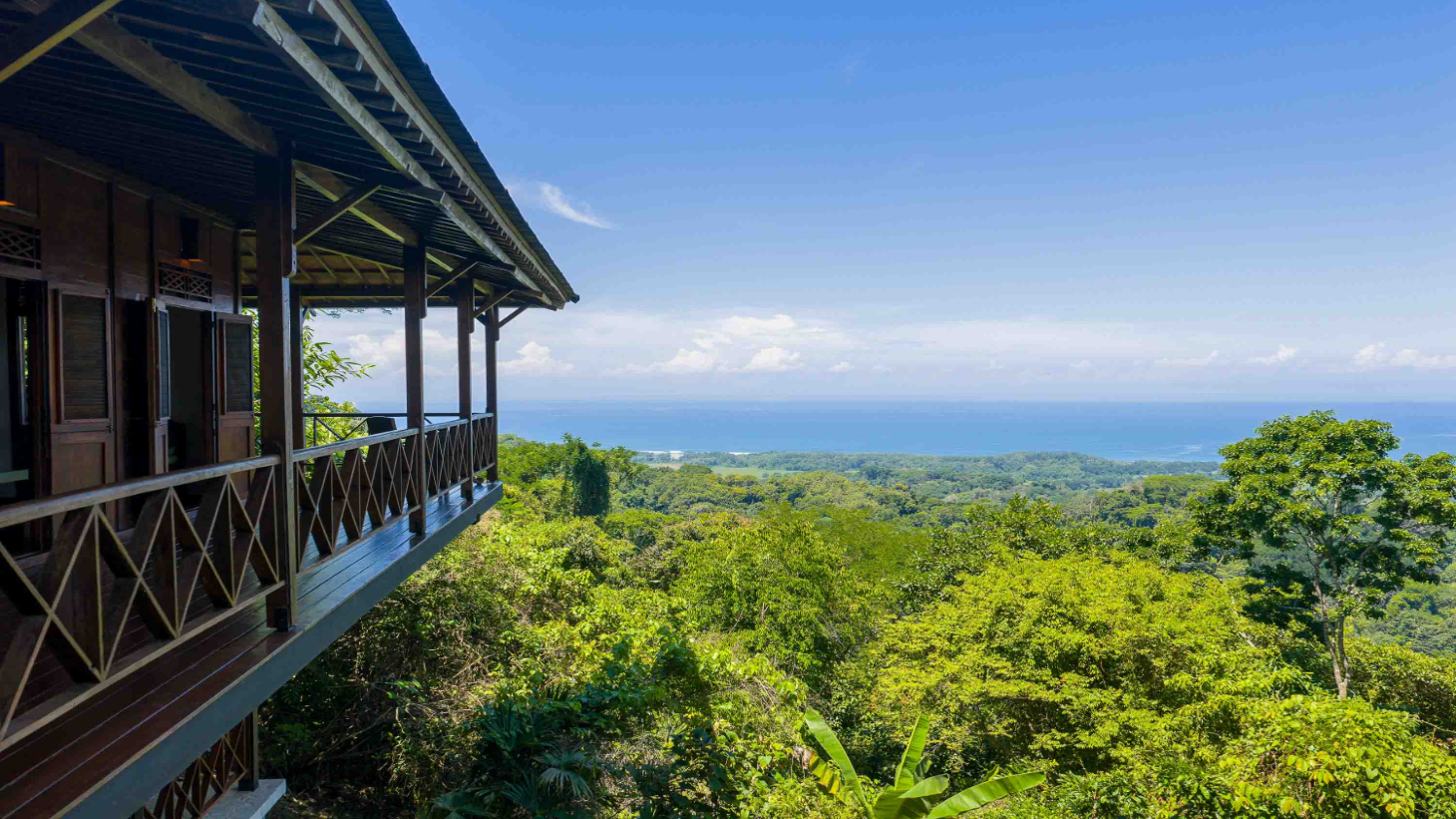 Covered terrace overlooking rainforest canopy and the Pacific Ocean