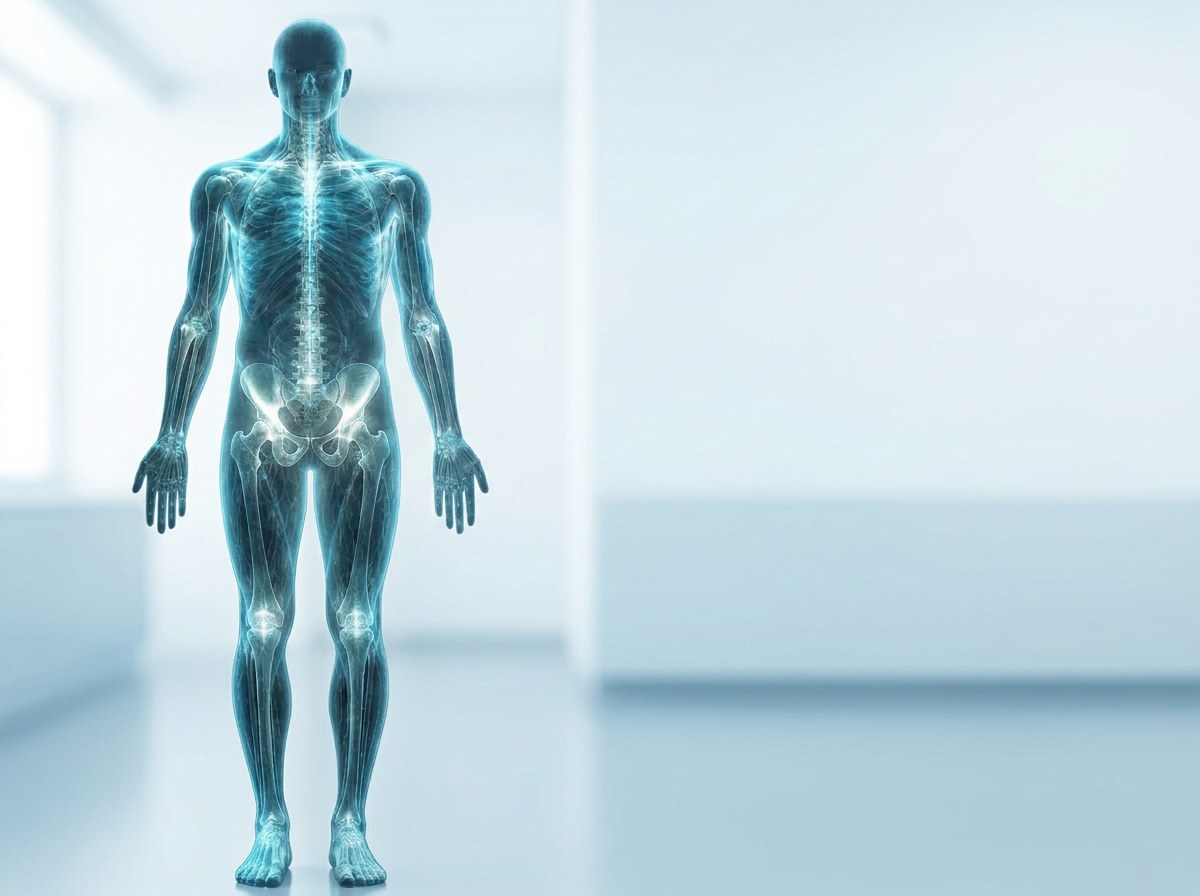 Luminous anatomical body scan visualisation in a bright clinical setting