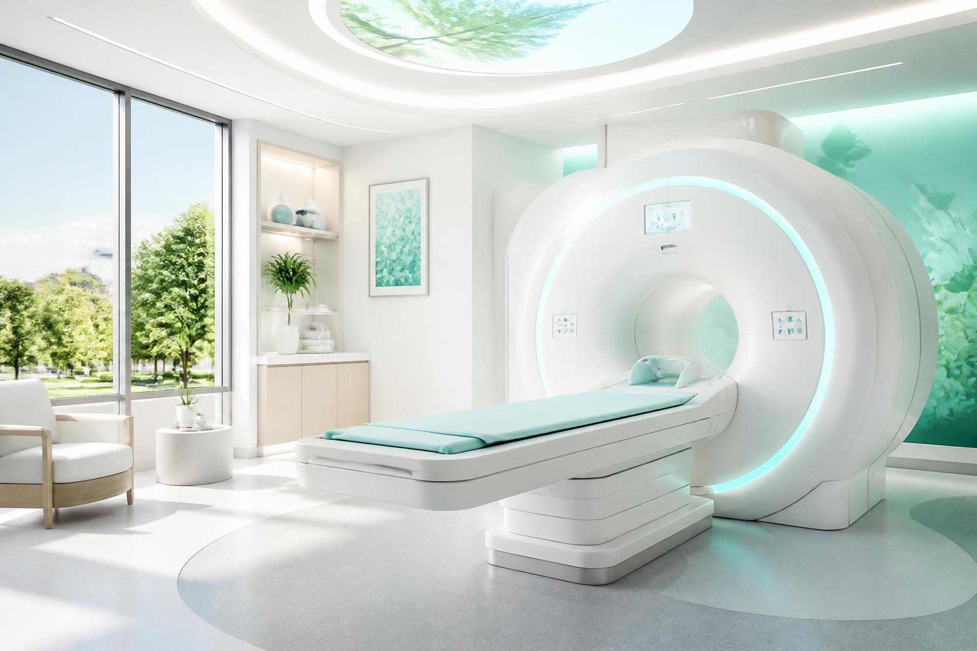 Bright, light-filled whole-body MRI suite in a private diagnostics clinic